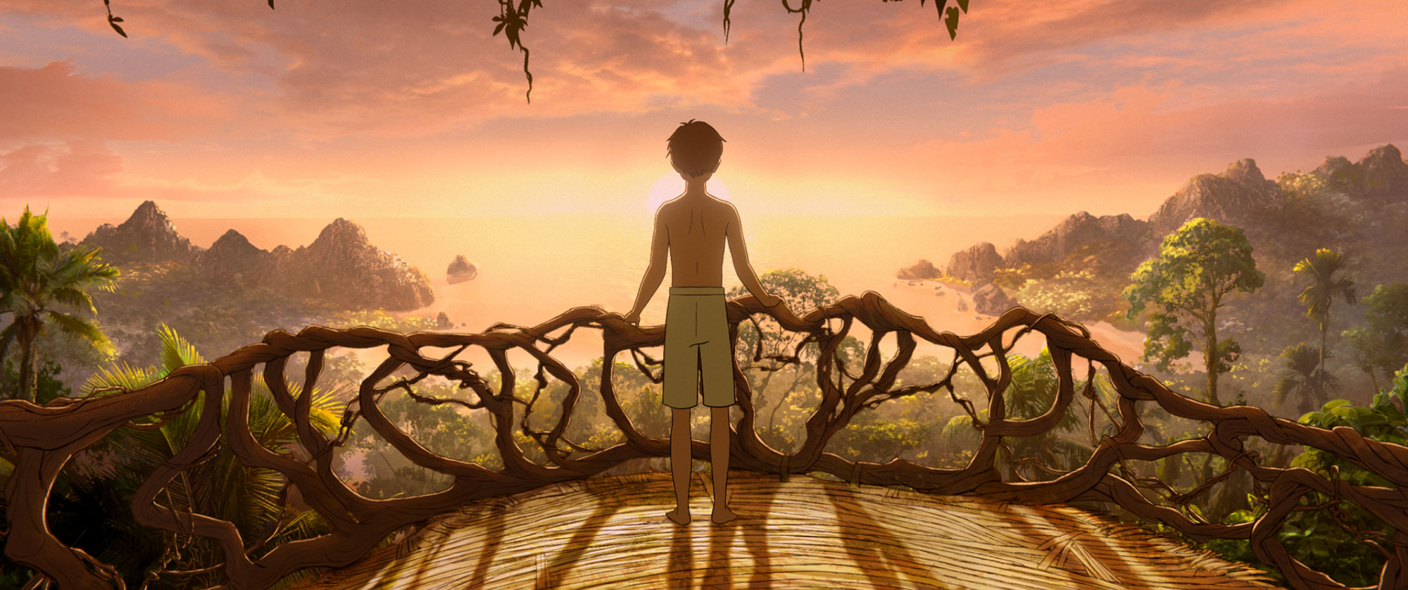 <p>Michael sees the view from Kensuke's treehouse for the first time</p>
